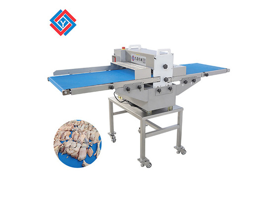 TJ-309D a adapté la trancheuse aux besoins du client de viande fraîche de bande de conveyeur de 500 largeurs avec de doubles lames pour couper en tranches la viande sans dommages